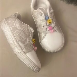 Kids White Sneakers with Smiley Accents